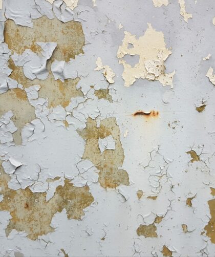 Fotodruck Frejus 3 auf Dibond oder Forex in verschiedenen Formaten. Stahlplatte, blau - weiß mit dezenten Rostmarken.