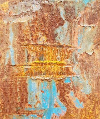 Stahlplatte Marseille 8, blau, mit großflächigen markanten Rostmarken. Fotodruck auf Dibond oder Forex in verschiedenen Formaten