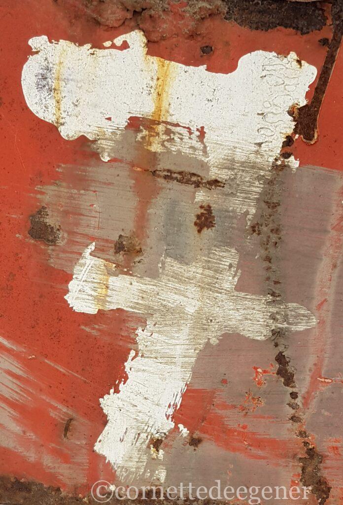 Rostige Stahlplatte, rot mit weisser No. 7. Fotodruck auf Dibond oder Forex