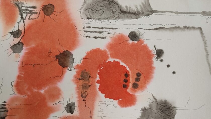 Ink, Encre, Tinte, Fine art calligraphie, black, noir, schwarz, orange